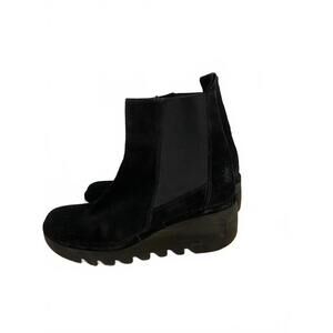Fly London Black Suede Women Ankle Boots Wedge Heel size 41 10.5 Platform Goth